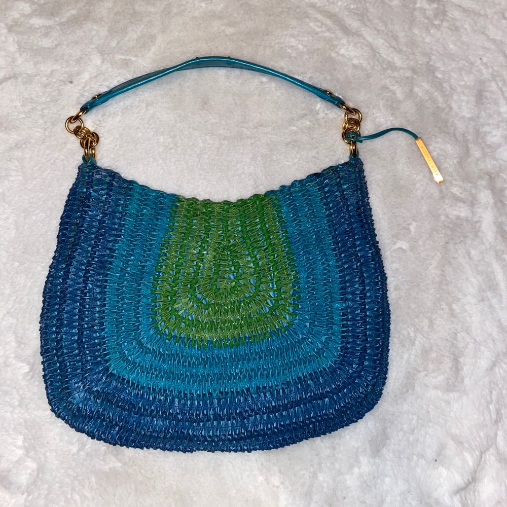 Elliot Lucca Woven Straw Blue Green Bag